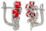 Серьги из серебра с кораллом красным и фианитами 5 капель 2х4 мм 57306