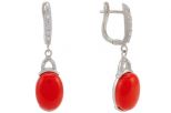 Серьги из серебра с кораллом красным и фианитами овал 10х14 мм 57310