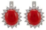 Серьги из серебра с кораллом красным и фианитами овал 9х11 мм 57312