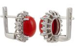 Серьги из серебра с кораллом красным и фианитами овал 9х11 мм 57312