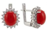 Серьги из серебра с кораллом красным и фианитами овал 9х11 мм 57312