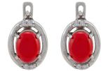 Серьги из серебра с кораллом красным и фианитами овал 6х8 мм 57315