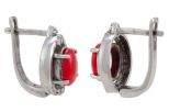 Серьги из серебра с кораллом красным и фианитами овал 6х8 мм 57315