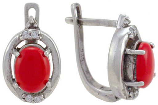 Серебряные серьги с кораллом 57315 купить в магазине Самоцветы мира