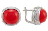 Серьги из серебра с кораллом красным квадрат 10х10 мм 57321
