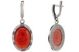 Серьги из серебра с кораллом красным овал 13х18 мм 57449