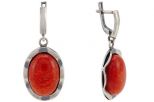 Серьги из серебра с кораллом красным овал 13х18 мм 57449