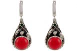 Серьги из серебра с кораллом красным круг 14 мм 57451