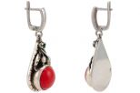 Серьги из серебра с кораллом красным круг 14 мм 57451