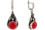 Серьги из серебра с кораллом красным круг 14 мм 57451