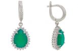 Серьги из серебра с агатом зелёным и фианитами капля 10х14 мм 57456