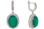 Серьги из серебра с агатом зелёным и фианитами овал 12х16 мм 57460