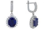 Серьги из серебра с сапфиром и фианитами овал 9х11 мм 57507