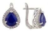 Серьги из серебра с сапфиром и фианитами капля 8х10 мм 57514