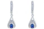 Серьги из серебра с сапфиром и фианитами овал 6х8 мм 57520