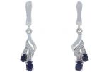 Серьги из серебра с сапфиром и фианитами 2 овала 4х6 мм и 5х3 мм 57526