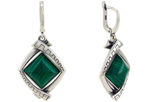 Серьги из серебра 925 пробы с малахитом.