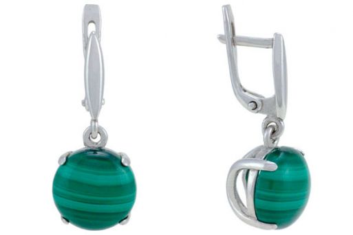 Серьги из серебра 925 пробы с малахитом.