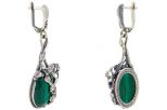 Серьги из серебра с малахитом овал 13х18 мм 57546