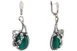 Серьги из серебра с малахитом овал 13х18 мм 57546