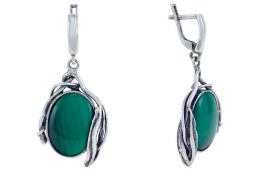 Серьги из серебра 925 пробы с малахитом.