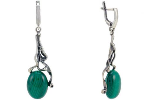 Серьги из серебра 925 пробы с малахитом.