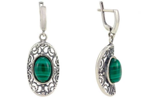 Серьги из серебра 925 пробы с малахитом.