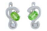 Серьги хризолит с фианитами. Вес 3,5 гр.