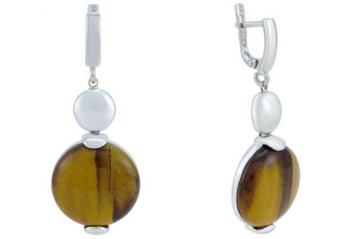 Серьги из серебра 925 пробы с тигровым глазом.
