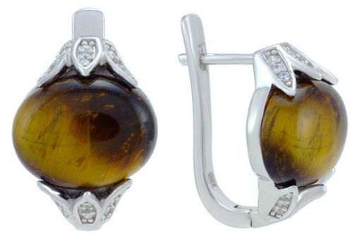 Серьги из серебра 925 пробы с тигровым глазом.