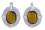 Серьги  тигровый глаз с фианитами. Вес 10,9 гр.