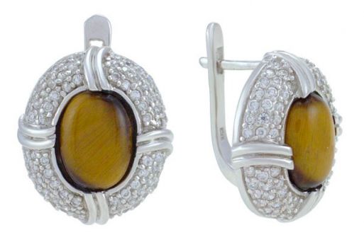 Серьги из серебра 925 пробы с тигровым глазом.