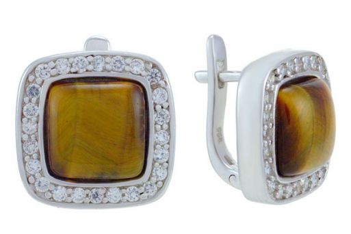 Серьги из серебра 925 пробы с тигровым глазом.