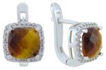 Серьги  тигровый глаз с фианитами. Вес 5,0 гр.