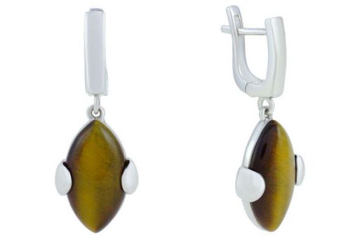 Серьги из серебра 925 пробы с тигровым глазом.