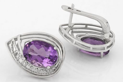 Серебряные серьги с аметистом 58675 купить в магазине Самоцветы мира