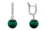 Серьги из мельхиора с малахитом шар 12мм 59010