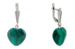 Серьги из серебра с малахитом сердце 16х16 мм 59016