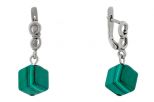 Серьги из серебра с малахитом кубики 8х8х8 мм 59022