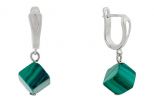 Серьги из мельхиора с малахитом кубики 8х8х8 мм 59023
