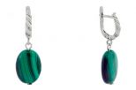 Серьги из серебра с малахитом овалы 13х18 мм 59031