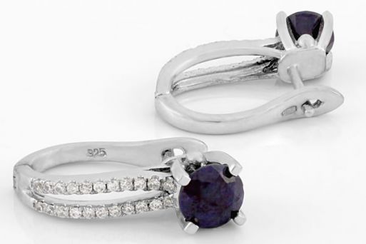Серебряные серьги с сапфиром и фианитами 59104 купить в магазине Самоцветы мира