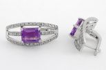 Серьги из серебра с аметистом и фианитами прямоугольник 9х11 мм 59353