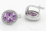 Серьги из серебра с аметистом и фианитами овал 8х10 мм 59419