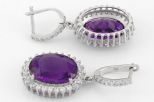 Серьги из серебра с аметистом и фианитами овал 12х16 мм 59430