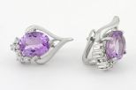 Серьги из серебра с аметистом и фианитами овал 8х10 мм 59444