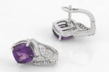 Серьги из серебра с александритом и фианитами квадрат 8х8 мм 59481