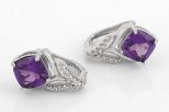 Серьги из серебра с александритом и фианитами квадрат 8х8 мм 59481