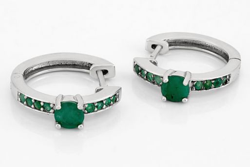 Серебряные серьги с изумрудом 59505 купить в магазине Самоцветы мира
