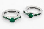 Серьги из серебра с изумрудом круг 5 мм и 8 кругов 2 мм 59505